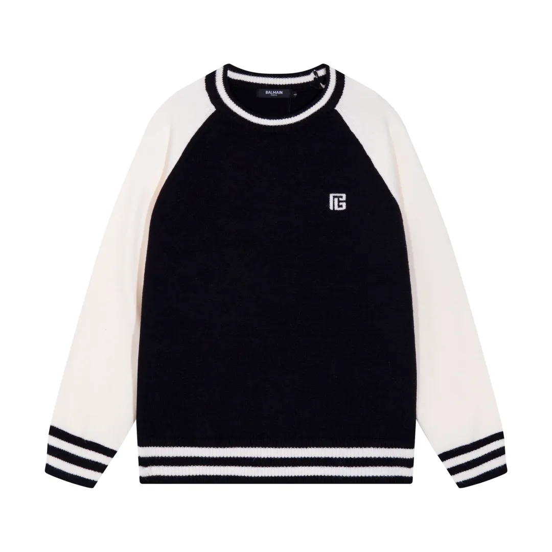 Balmain 2024 autumn and winter New Arrival sweater, Classic logo letter jacquard on the back Color: Black White Sizes: S M L XL XXL